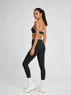 2Pcs Contrast Trim Yoga Outfit - Spaghetti Strap Sports Bra High Waist Leggings