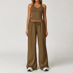 Gym Fitness Set Tracksuit - Sports Bra Flared Trousers Suit