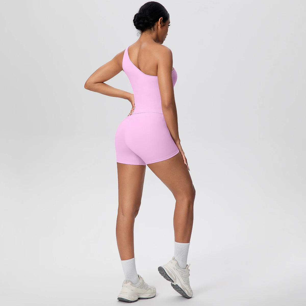 Gym Set - Sport Leggings Shorts Breathable Hip-lifting Backless Single Shoulder Bra