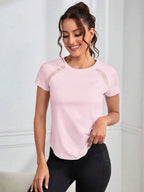 Solid Color Round Neck Short Sleeve Raglan T-Shirt Breathable Gym Top