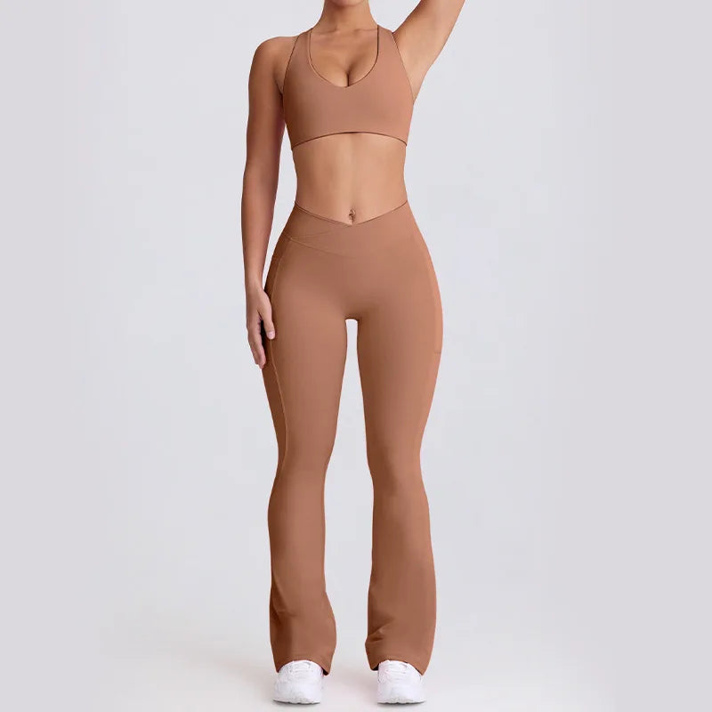 Naked Feel Quick-Dry Yoga Set - Strappy Sports Bra & Seamless Leggings