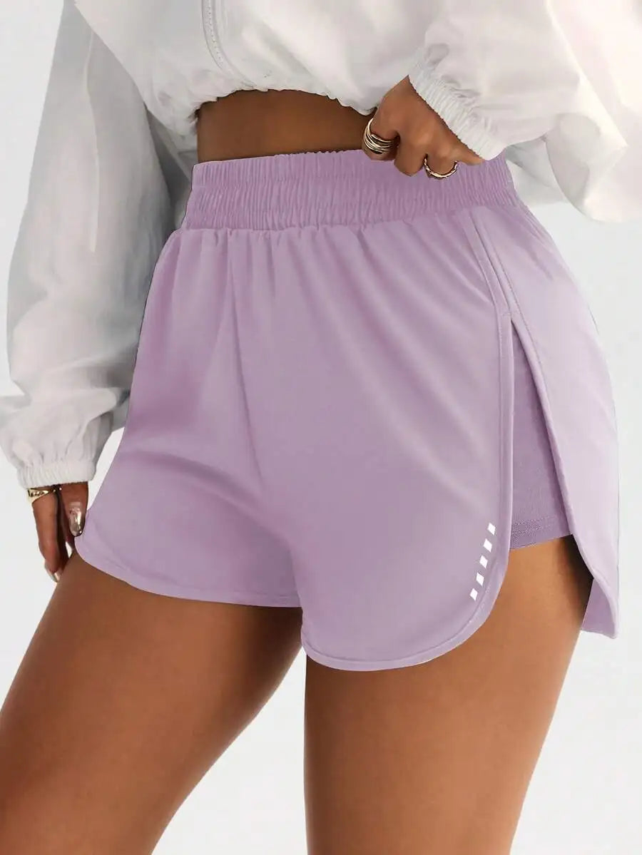 High-Waisted Slimming Workout Shorts With Side Slit 4-Way Stretch