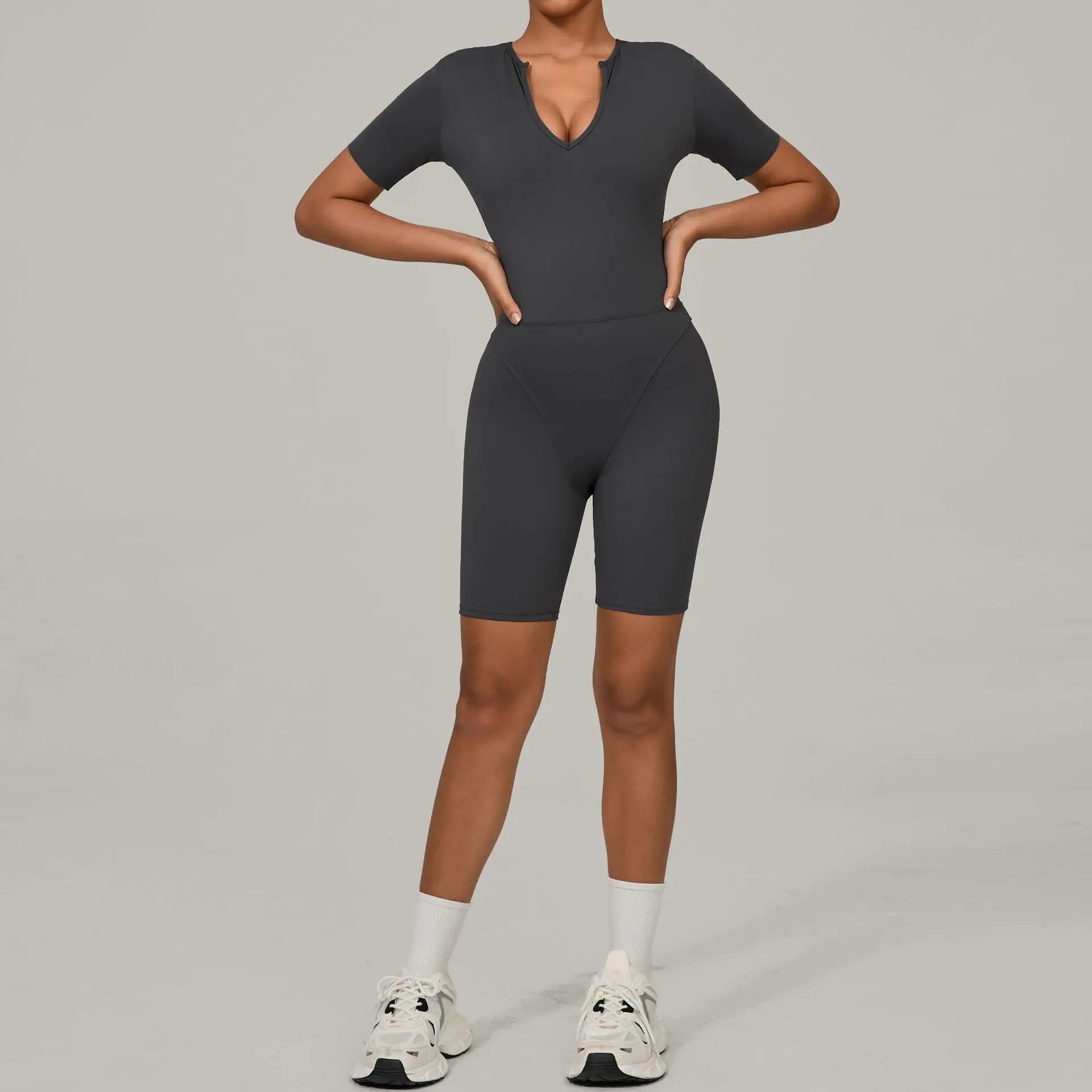 One-piece Yoga Suit U Collar Short Sleeve Fitness Jumpsuit