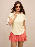Solid Color Round Neck Short Sleeve Raglan T-Shirt Breathable Gym Top