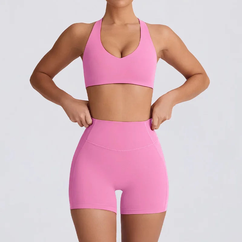 Naked Feel Quick-Dry Yoga Set - Strappy Sports Bra & Seamless Leggings