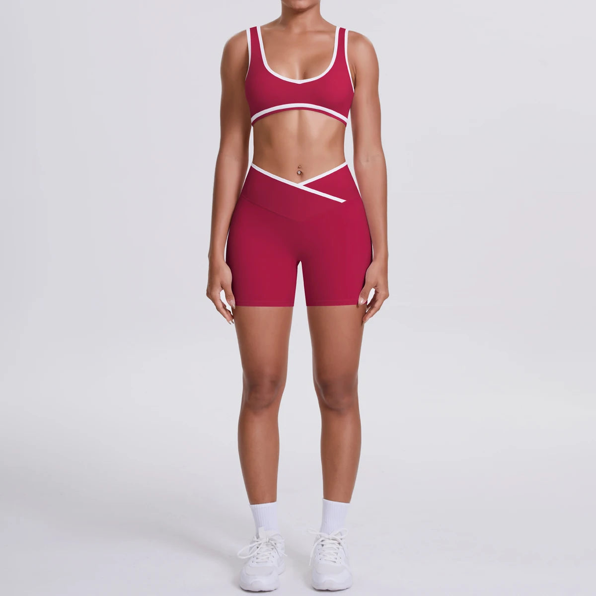 New Yoga Bra Fitness Shorts Set - High Waist Crossover Design