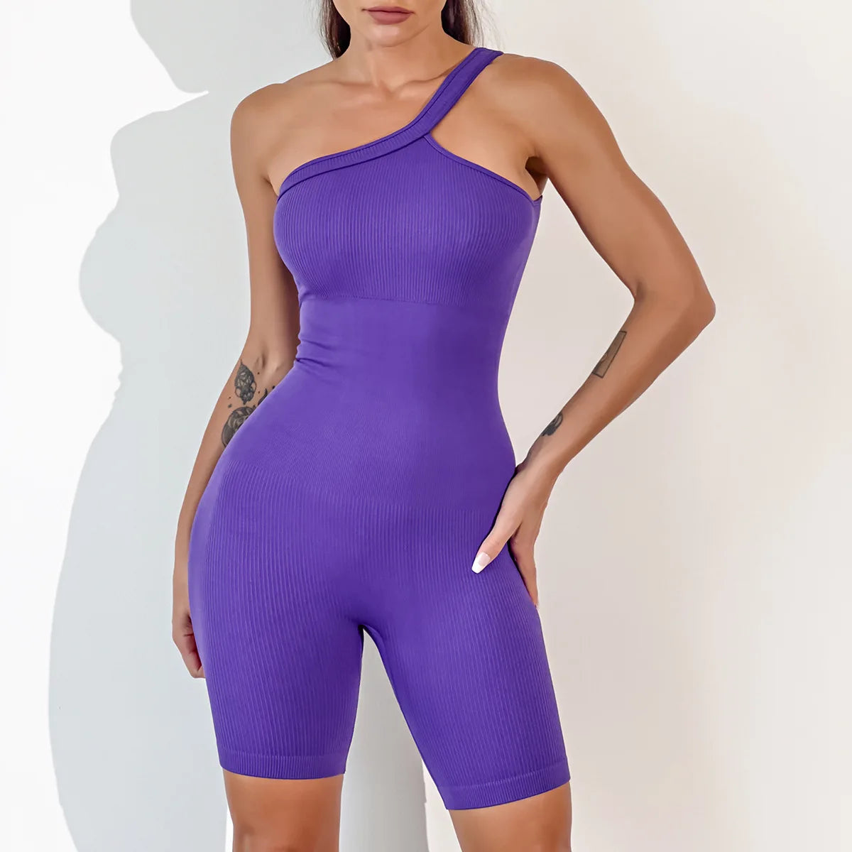 Sports Knitted One Shoulder Bodysuit