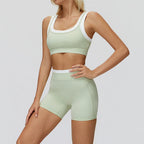 Gym Shorts Sets Tracksuit - Two Fake Pieces Contrasting Color