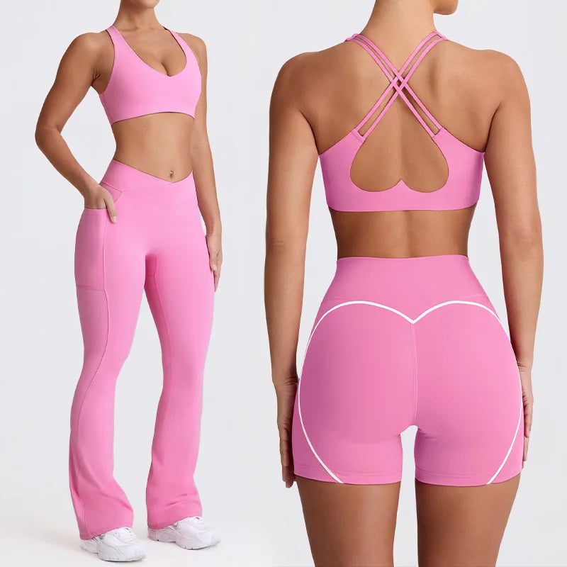 Naked Feel Quick-Dry Yoga Set - Strappy Sports Bra & Seamless Leggings