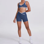 New Yoga Bra Fitness Shorts Set - High Waist Crossover Design