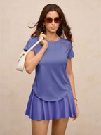 Solid Color Round Neck Short Sleeve Raglan T-Shirt Breathable Gym Top