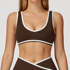 V-Neck Sports Bra Top - Push Up Gym Top