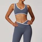 V-Neck Sports Bra Top - Push Up Gym Top