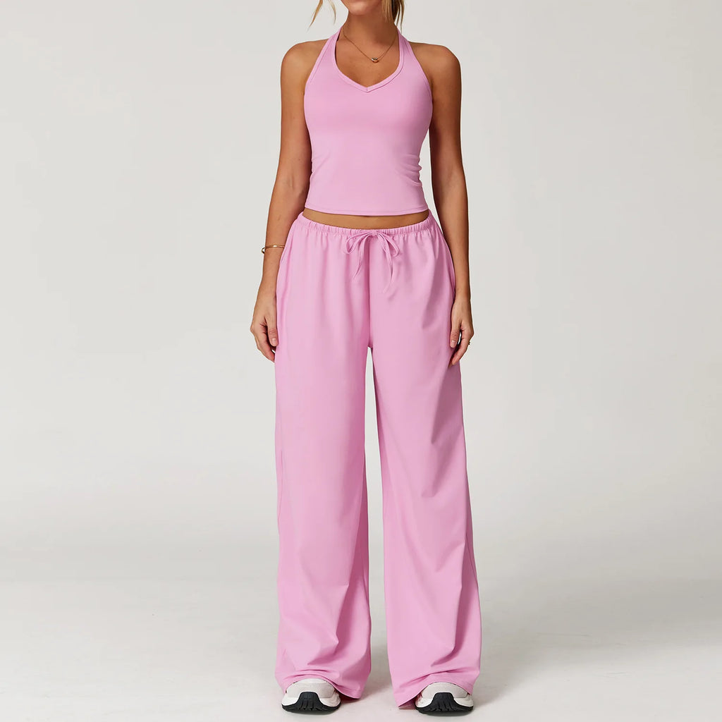 Gym Fitness Set Tracksuit - Sports Bra Flared Trousers Suit