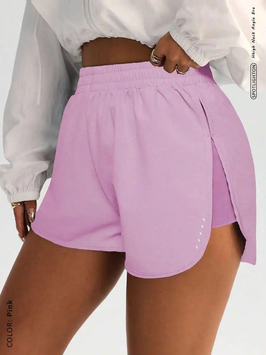 High-Waisted Slimming Workout Shorts With Side Slit 4-Way Stretch