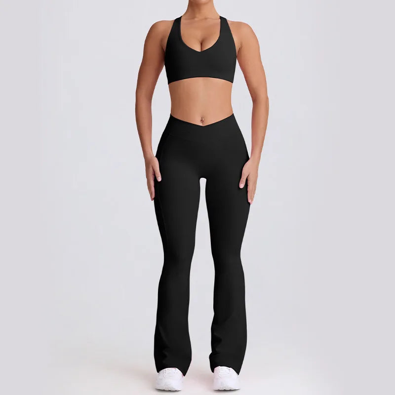 Naked Feel Quick-Dry Yoga Set - Strappy Sports Bra & Seamless Leggings