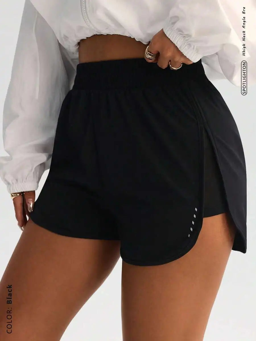 High-Waisted Slimming Workout Shorts With Side Slit 4-Way Stretch