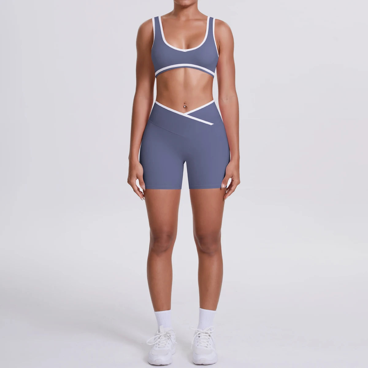 New Yoga Bra Fitness Shorts Set - High Waist Crossover Design