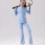 Kids' UV Protection Yoga Set European & American Style Long Sleeve Workout Outfit - Breathable Solid Color Sportswear for Girls