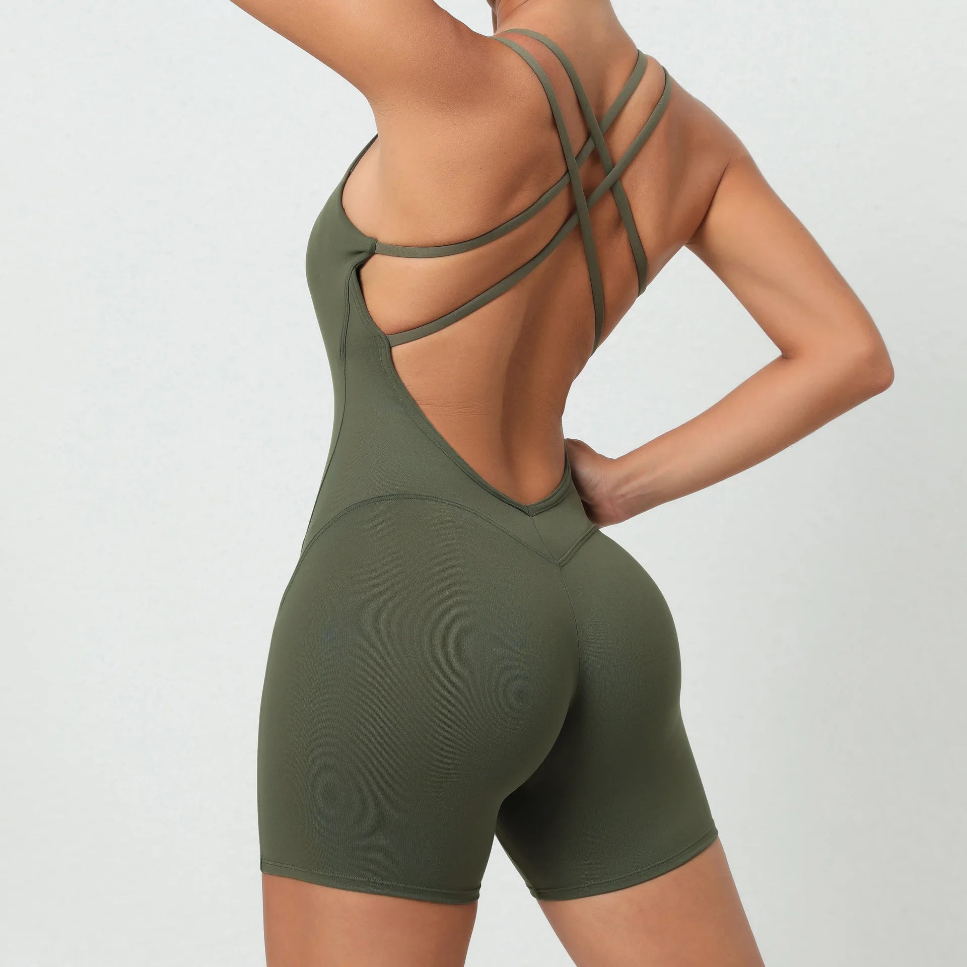 Butt Lifting Yoga Jumpsuit Crisscross Back One Piece Shorts