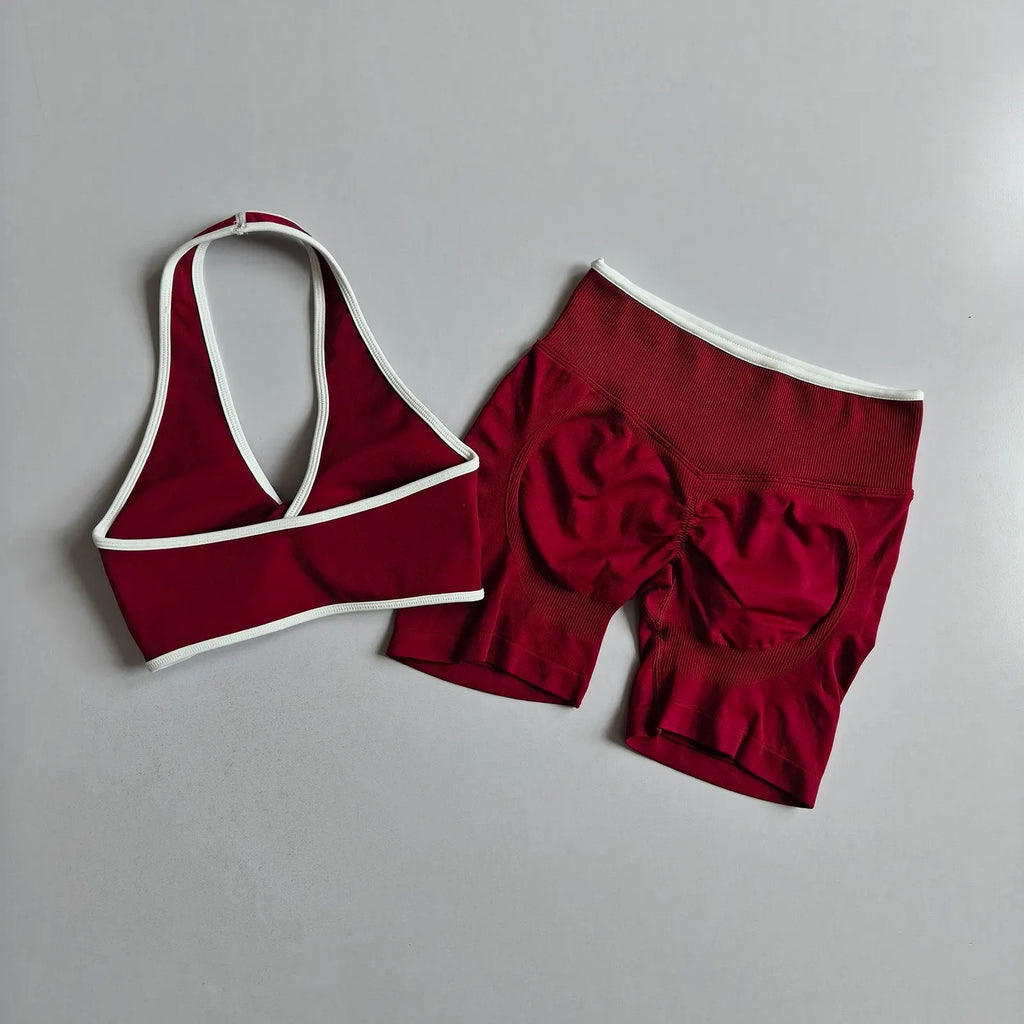 Sexy Splicing Gathering Sports Vest - High Elasticity & Hip Lifting Fitness Set