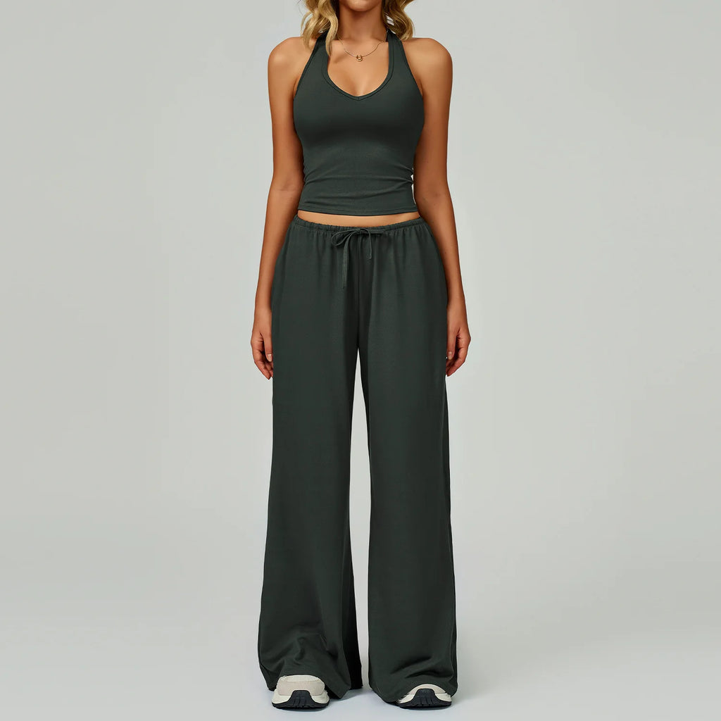 Gym Fitness Set Tracksuit - Sports Bra Flared Trousers Suit