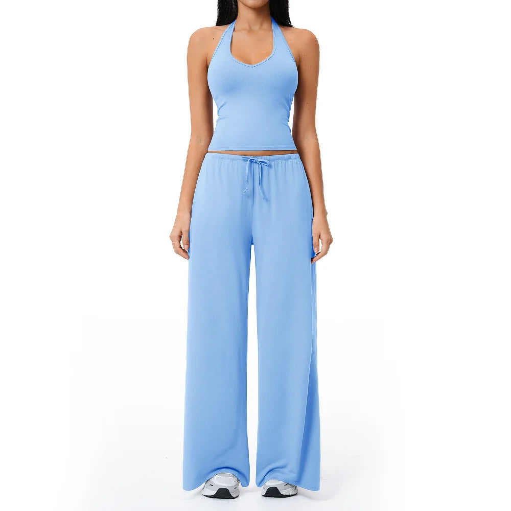 Gym Fitness Set Tracksuit - Sports Bra Flared Trousers Suit