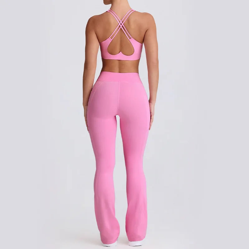 Naked Feel Quick-Dry Yoga Set - Strappy Sports Bra & Seamless Leggings