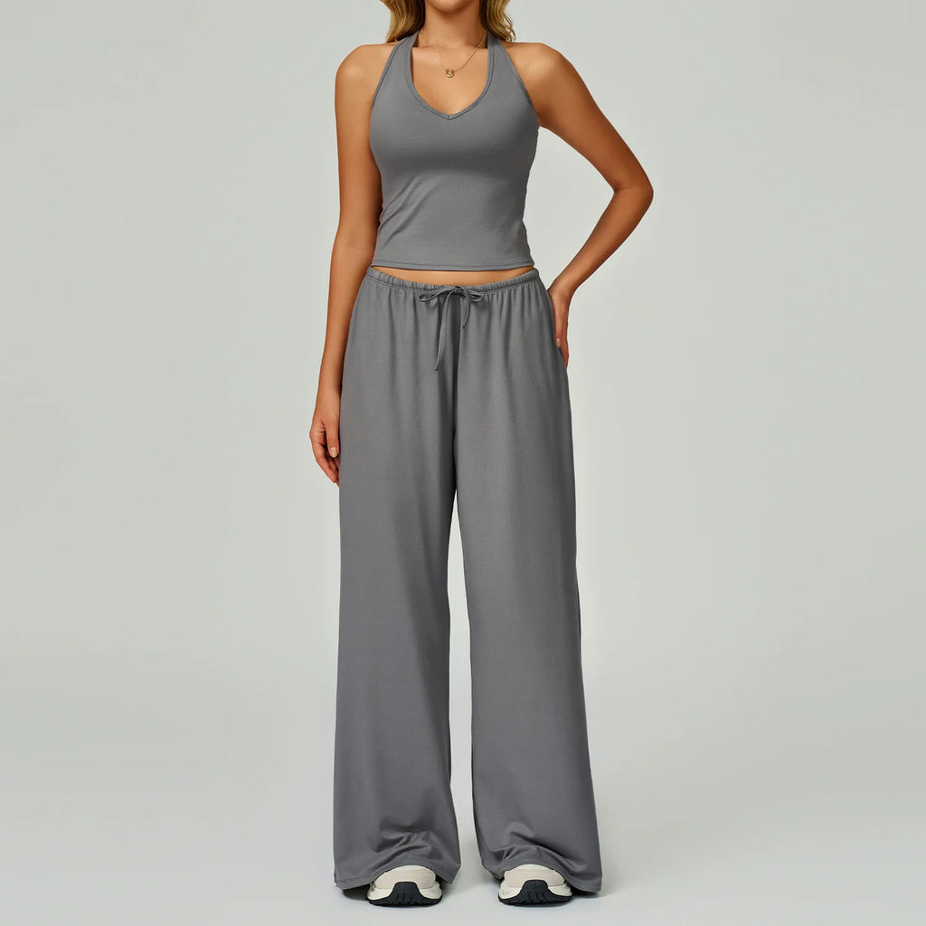 Gym Fitness Set Tracksuit - Sports Bra Flared Trousers Suit