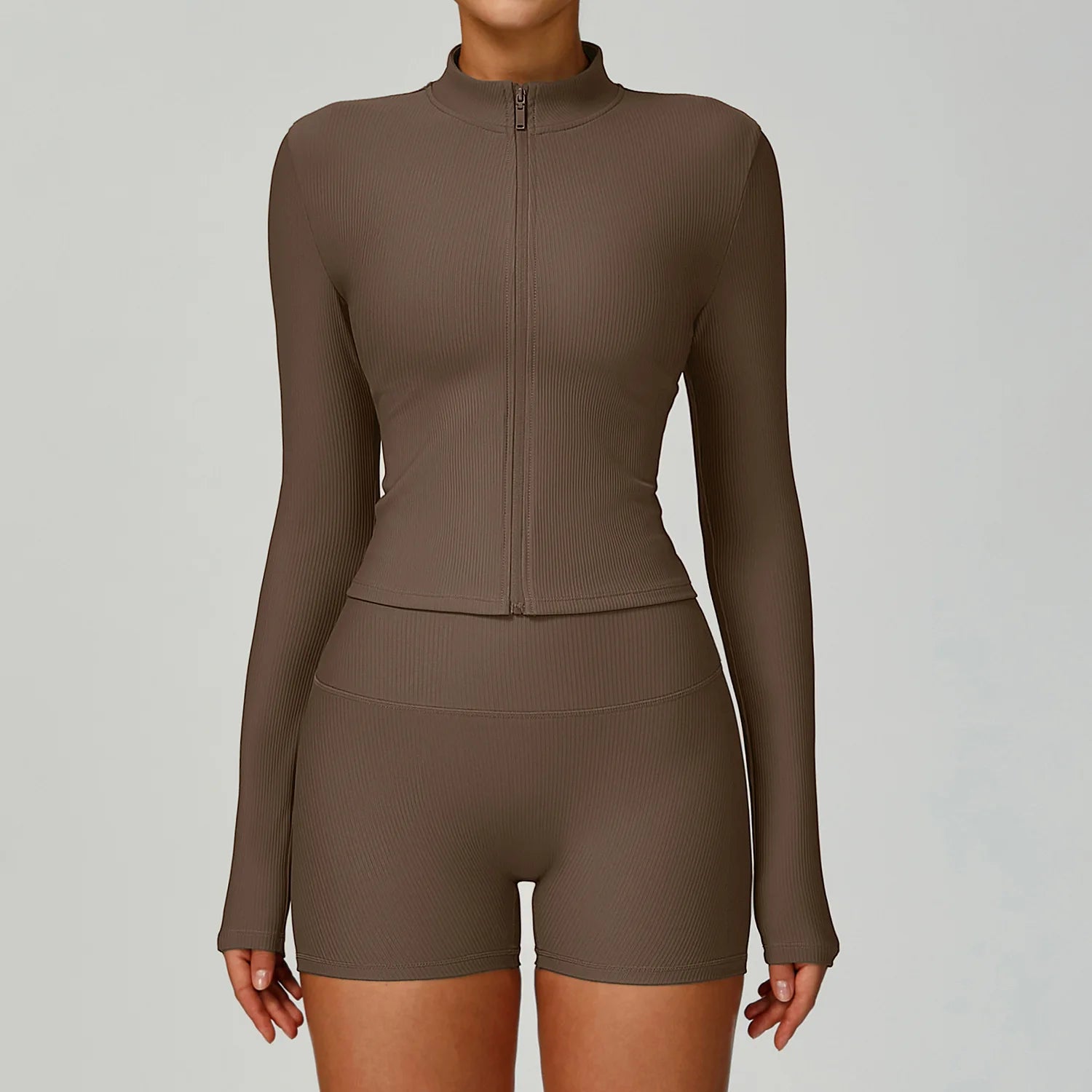 Threaded Stand Collar Slim Fit Yoga Jacket - Slimming Outdoor Windproof Top