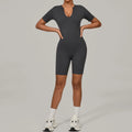 One-piece Yoga Suit U Collar Short Sleeve Fitness Jumpsuit