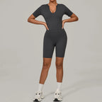 One-piece Yoga Suit U Collar Short Sleeve Fitness Jumpsuit