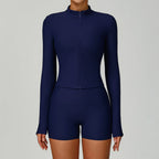 Threaded Stand Collar Slim Fit Yoga Jacket - Slimming Outdoor Windproof Top