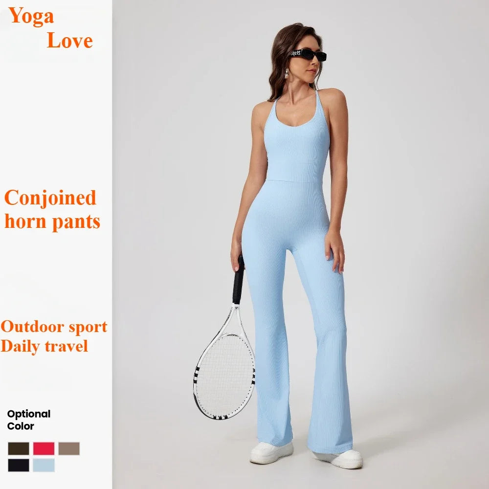 Seamless Yoga Jumpsuit Set - Beautiful Back Tight Hip Lift Trousers Micro Flared