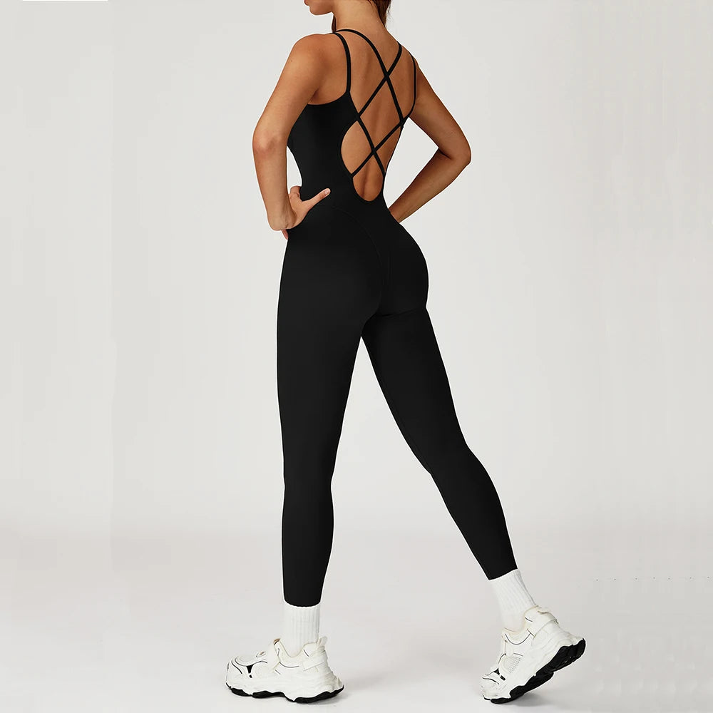 Sexy Fitness Jumpsuit Cross Back Strap