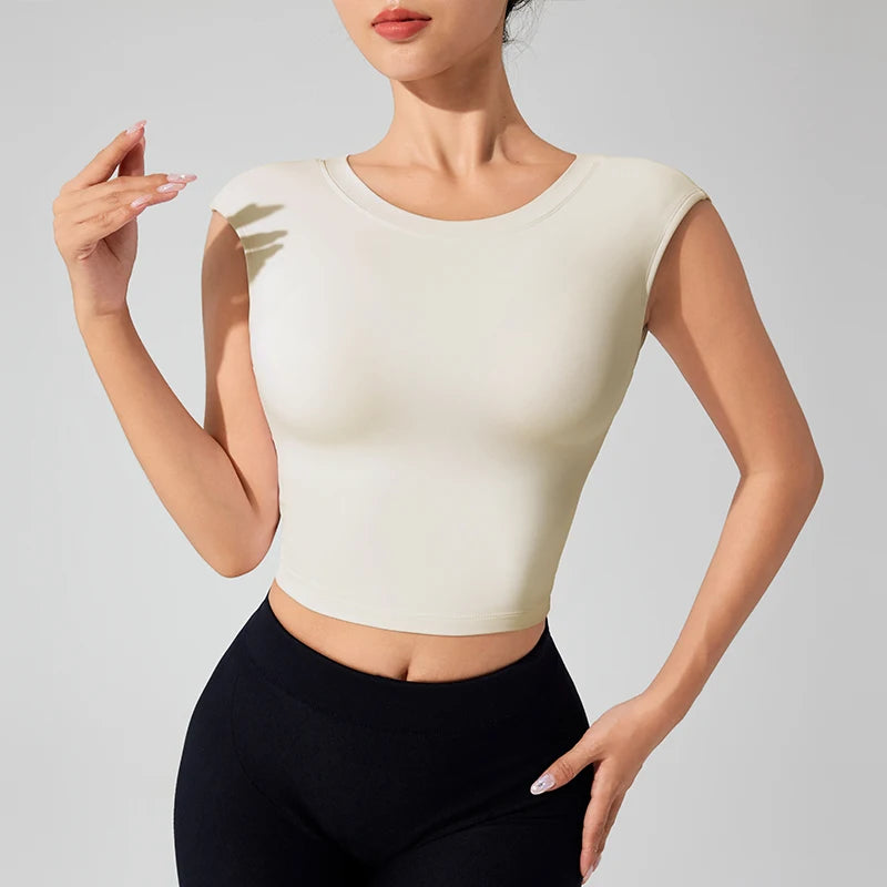 Backless Fitness with Fixed Chest Pad - Short Sleeve T-Shirt Yoga Wear